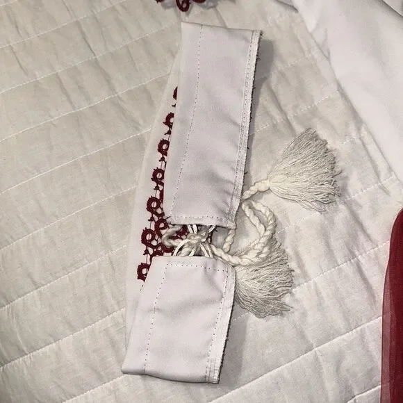 Girl 14-16 Embroidered White Burgundy Tulle Lace Short Sl Folk Formal Dress - Picture 14 of 16